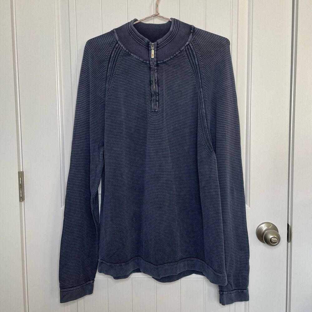 Tommy Bahama Relax Blue Knit 1/4 Zip Pullover Sweater Cotton Men's Large - Picture 1 of 12
